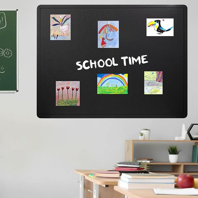 Large Bulletin Board, 48 X 36 inches Felt Board Notice Pin Board, 4' x 3'Cork Board Alternative for Wall, Self-Adhesive Vision Board Mood Board Foldable Photo Board with 30 Pushpin (Black)-DeskLoop Office