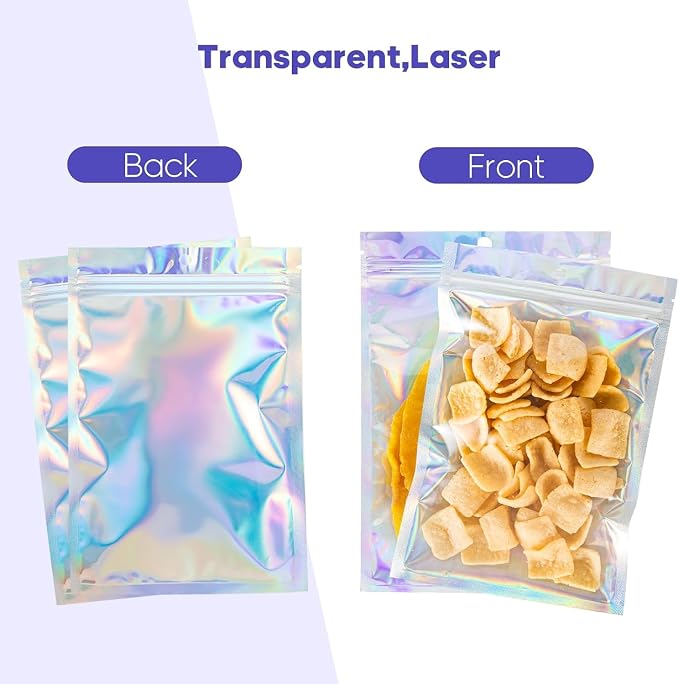 100Pcs Holographic Packaging Bags, 3.5x4.7 inch Resealable Foil Pouch Mylar - Image 7
