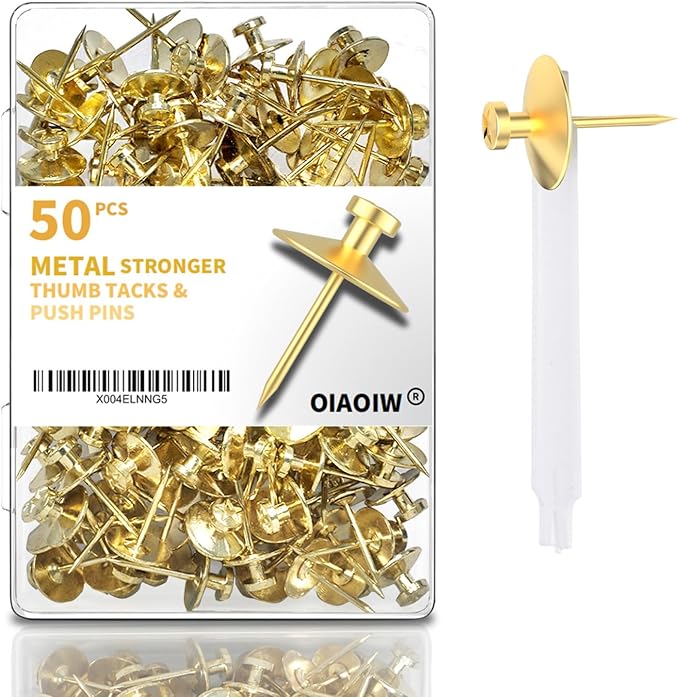 50pcs Gold Thumb Tacks for Picture Hangers - Heavy Duty Push Pins, Double Headed Thumbtacks for Hanging, Metal Wall Tacks, Pins, Nails, Hooks (Gold)-DeskLoop Office