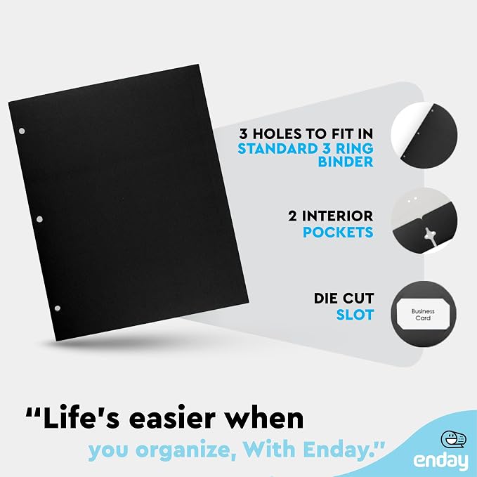 Black Paper Folders with Pockets - Image 3