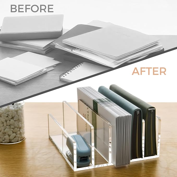 5 Compartments Clear Acrylic Mail Holder – Vertical Letter Sorter & - Image 8