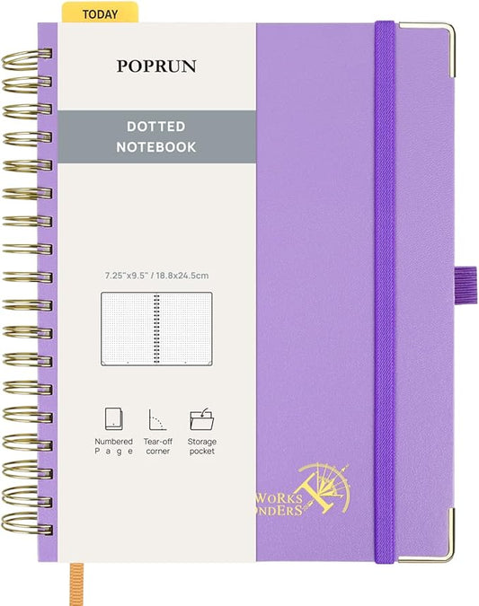 POPRUN Spiral Dotted Journal Notebook, 7-1/4" x 9-1/2" by POPRUN