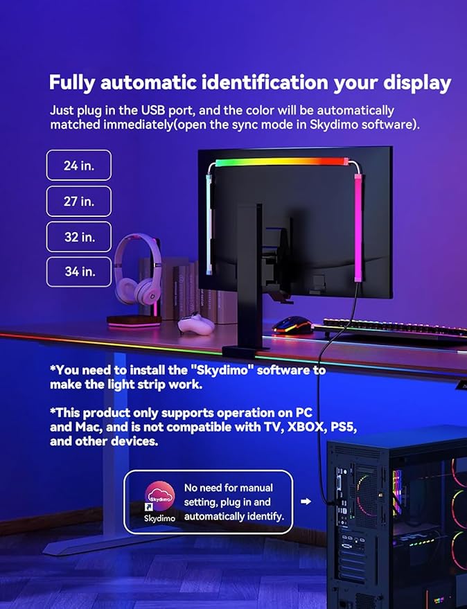 Monitor LED Backlights for PC & Mac, RGBIC LED Strip Lights that Sync - Image 7