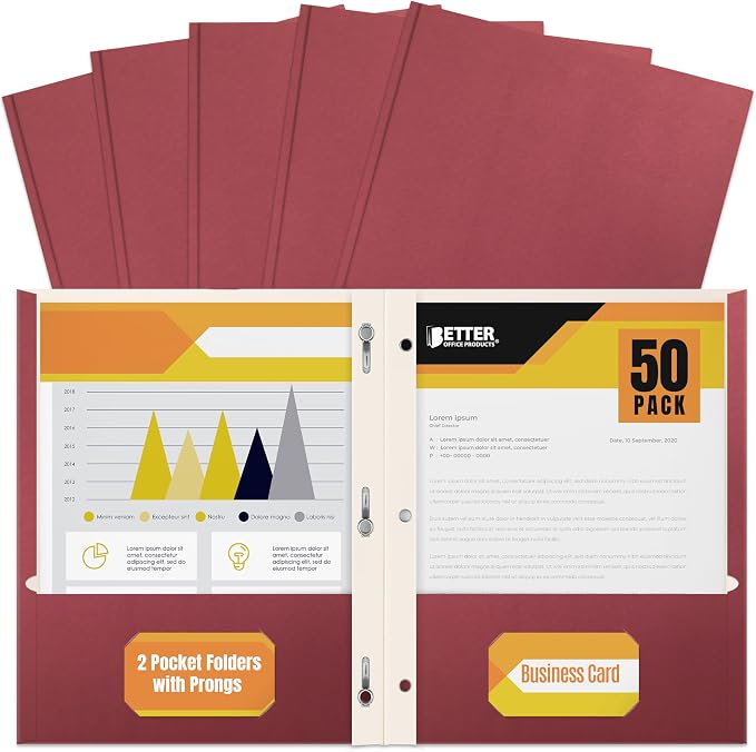 Better Office Products Burgundy Paper 2 Pocket Folders by BetterOfficeProducts
