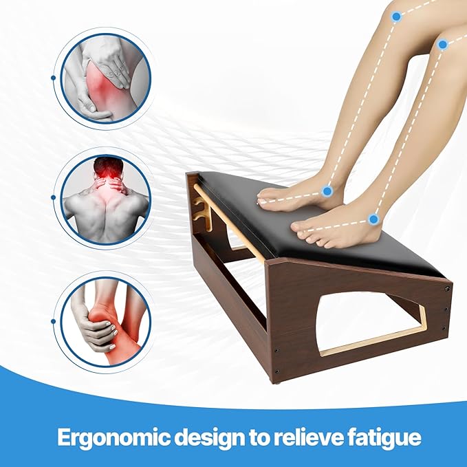 Ergonomic Foot Rest, 4 Adjustable Height Foot Stool,Footrest Under Desk， Soft Cushions, Foot Rest Office,Improving Posture, Promoting Blood Circulation（Espresso）-DeskLoop Office