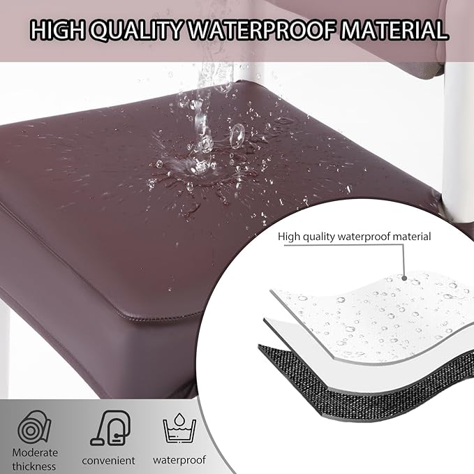 CWK Waterproof PU Leather Dining Chair Covers Set of 6 - Stretchable Chair Seat Slipcovers, Removable & Washable Protector for Dining Room,Home,Office,Wedding,Rear Covers (PU-Coffee)-DeskLoop Office