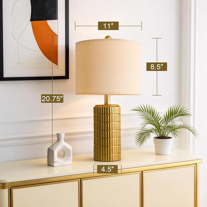 PoKat 20.75" Brass Gold Ceramic Table Lamps Set of 2 - Image 7