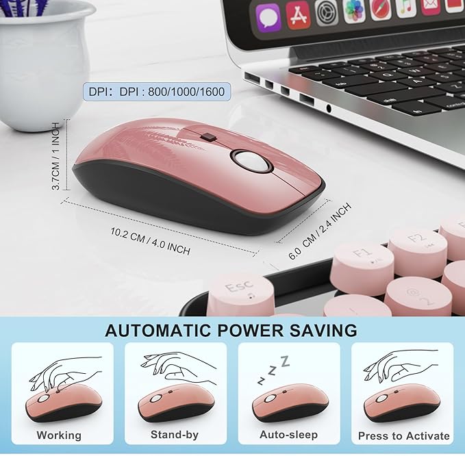 FD Wireless Keyboard and Mouse Combo - 2.4G Full-Sized Cute Colorful Mouse and Keyboard with 104 Round Keys Retro Typewriter Keyboard for Laptop/Windows/PC - Black Gradient-DeskLoop Office
