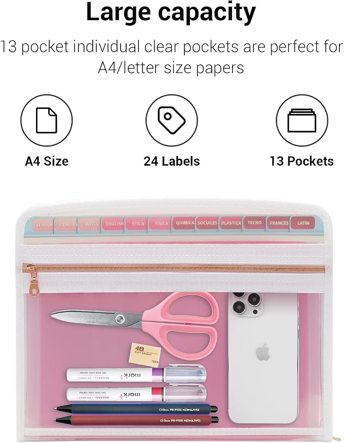 Mukawa 13 Pocket Zippered Expanding File Folder, Accordion File Organizer - Image 5