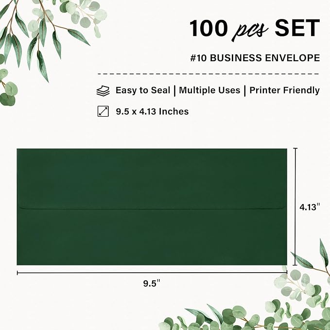 100 Pack #10 Business Envelopes, Self Seal Standard Christmas Dark Green - Image 2