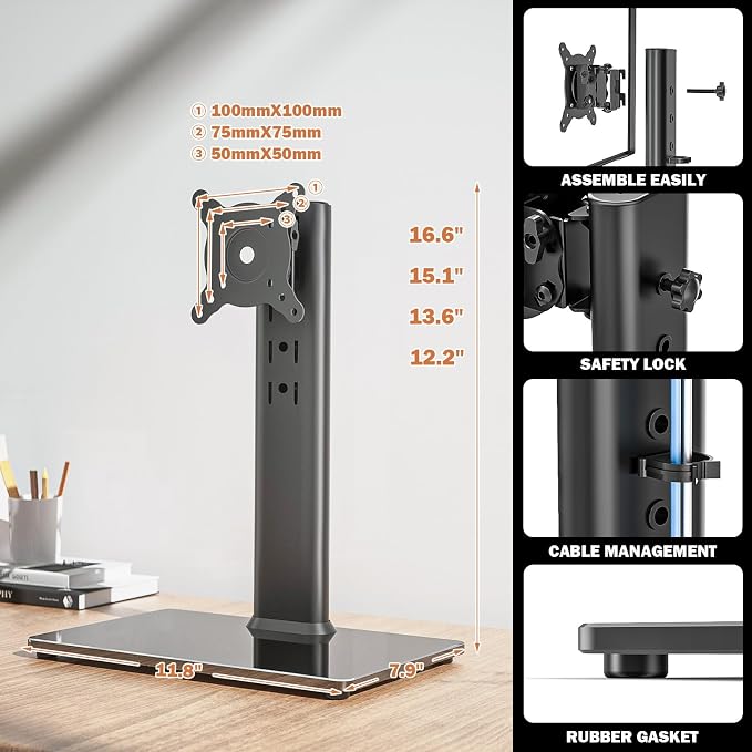 Single LCD Computer Monitor Free-Standing Desk Stand Mount Riser - Image 6