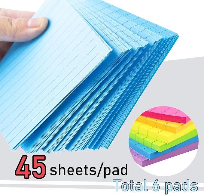 Lined Sticky Notes 4X6 in Bright Ruled Stickies Colorful Super Sticking Power - Image 2