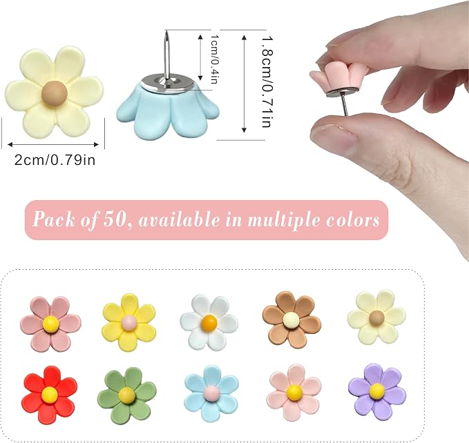 50 Pcs Cute Decorative Flower Push Pins - Image 2