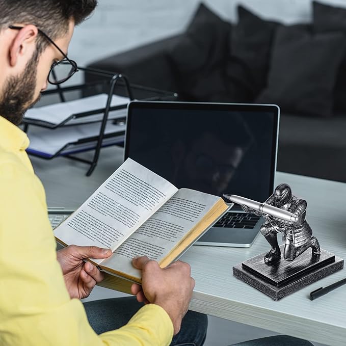 Spakon Knight Pen Holder with 2 Pens Resin Desk Organizers and Accessories Funny Executive Pen Stand Fancy Cool Office Gadgets Cool Desk Decorations for Men Home Supplies(Classic,Iron)-DeskLoop Office