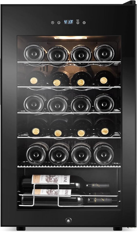 24 Bottles Wine Cooler Refrigerator, Small Wine Fridge Mini Wine Fridge Countertop with Glass Door Wine Cellars for Red Wine, Champagne, Dry White Wine, Sparkling Wines-DeskLoop Office