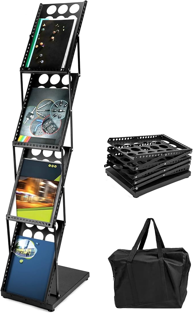 QWORK Magazine Brochure Display Rack Stand, 4 Pocket Foldable Literature by QWORK
