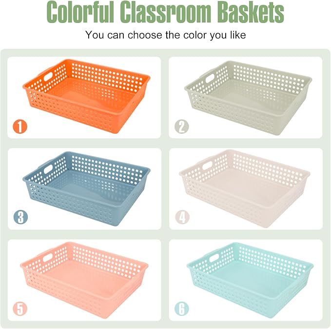 6 Pieces Plastic Turn in Bins for Classroom, Colorful Classroom Baskets - Image 4
