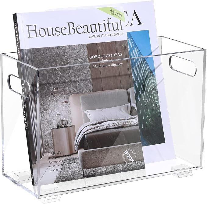 Crystal Clear Acrylic Magazine Holder, Space Saving Magazine Rack, Book Basket by XOHYW
