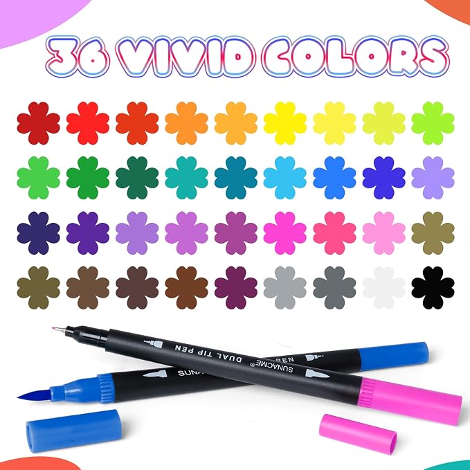 sunacme 36 Colors Dual Brush Marker Pens, Art Marker Set - Image 3