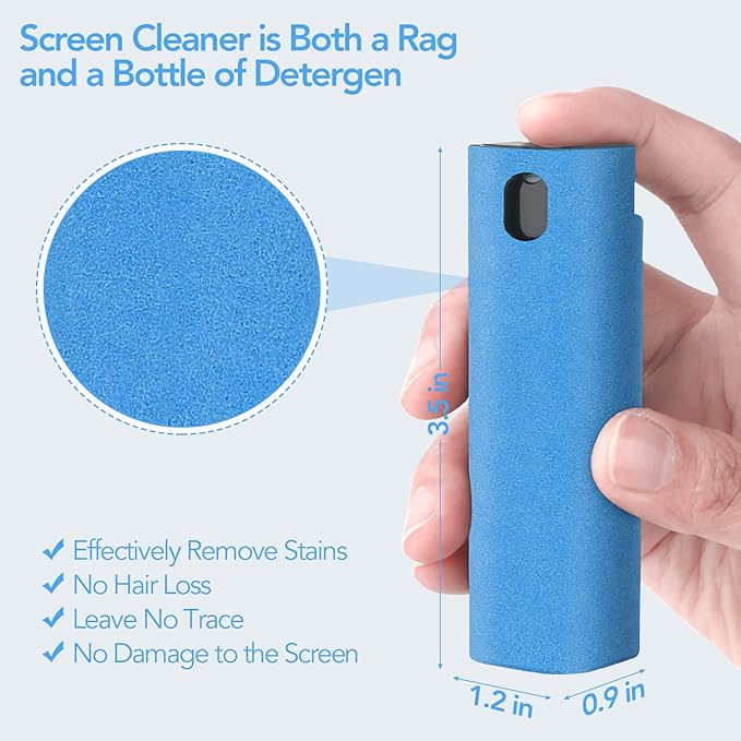 3 Pcs Fingerprint Proof Screen Cleaner, 3 in 1Touchscreen Mist Cleaner Spray Wipe Screen Cleaner Soft Fiber Flannel, Safe for All Phones Glasses Tablet Laptop TV Watch Screens(Blue)-DeskLoop Office