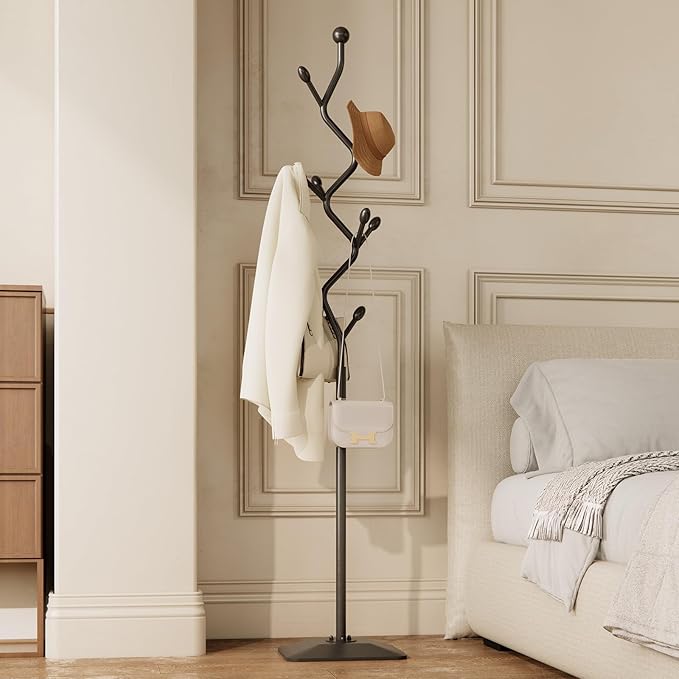 Tree-shaped coat rack stand,Metal coat tree with 8 Hooks and sturdy cast iron base,Heavy Duty coat rack freestanding coat hanger stand for Clothes Hats Scarfs Purses (black)-DeskLoop Office