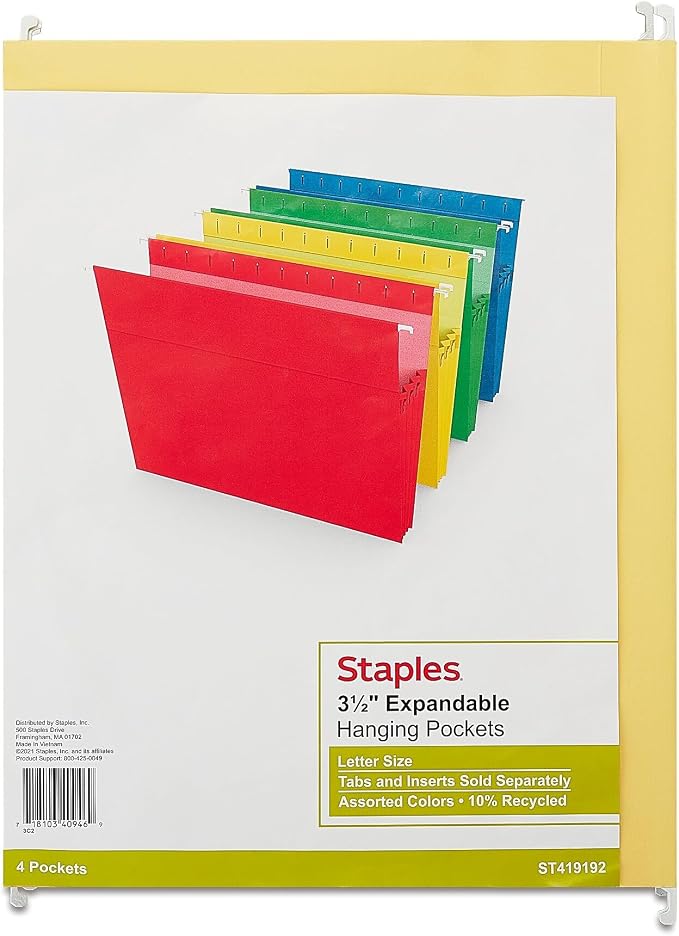 Staples Hanging File Folders, Letter Size, 3.5‑Inch Expansion, 5‑Tab Assorted - Image 3