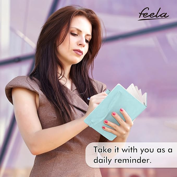 feela 24 Pack Journal Notebook Bulk for Work, Business Notebook Hardcover Lined Writing Journal with Pen Holder for Students Women Note Taking, with 24 Black Pens, 120 GSM, 5.1”x8.3”, A5, Sky Blue-DeskLoop Office