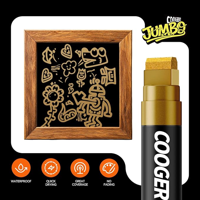 Coogert 3Pcs Gold Jumbo Poster Markers, 15MM Thick Permanent Acrylic Graffiti - Image 3