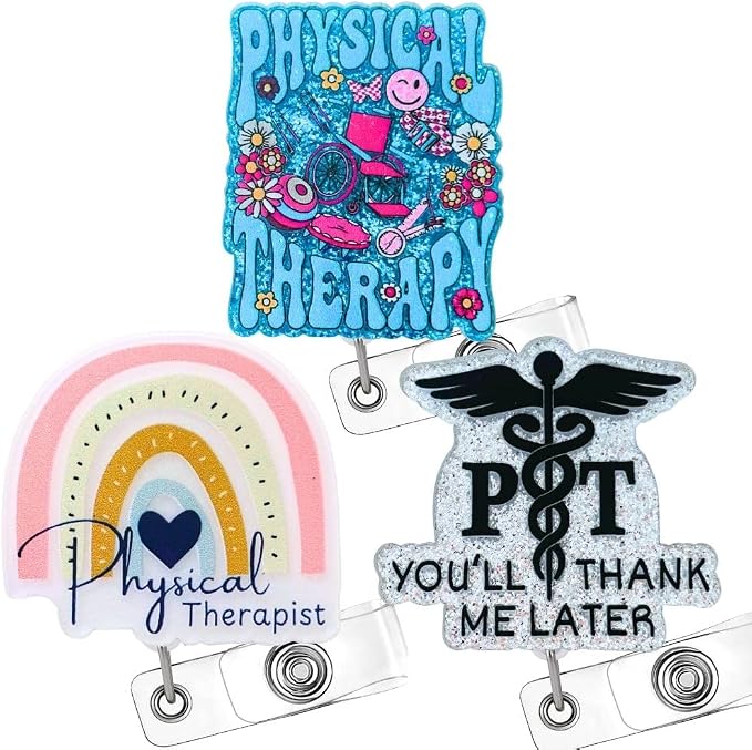 3PC Physical Therapist Badge Reels Physio Therapeutic Occupational Therapy Name by YJPREMIUMS