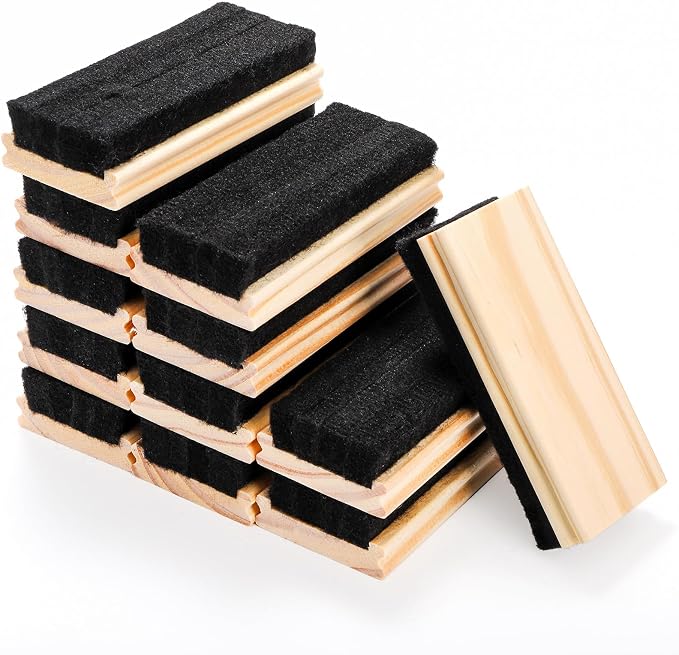Elsjoy 12 Pack Chalkboard Erasers, Wood Felt Chalk Eraser Blackboard Chalk by Elsjoy