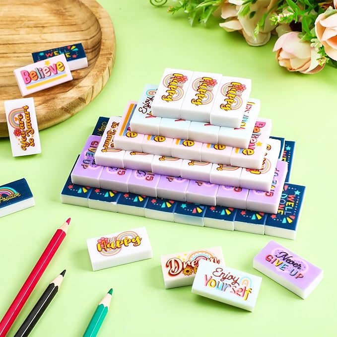 100 Pcs Inspirational Pencil Erasers Bulk for Kids Fun Motivational Eraser School Supplies Back to School Office Supplies for Classroom Office Teacher Artists (Boho)-DeskLoop Office