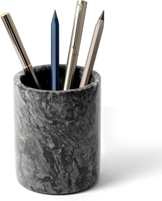 WORHE Pen Holder Stand Italy Natural Premium True Marble Makeup Brush Holders, Tableware Organizer Desk Pencil Cup for Home Office School Decor Dark Grey (DL012)-DeskLoop Office