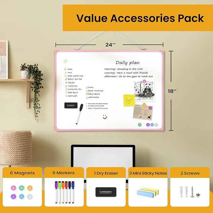 Dry Erase Board for Wall, 6 Magnets and 3 Mini Sticky Notes, Large White Board - Image 3