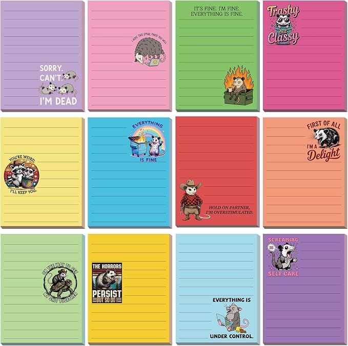 12 Pcs Funny Sticky Notes for Work 4x3 Inches Sarcastic Self Adhesive Notepads by Saypacck