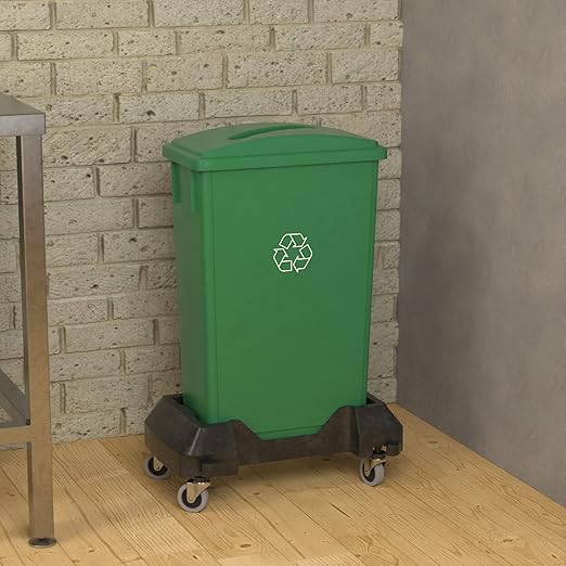 23 Gallon Green Recycle Slim Jim Trash Can with Paper Slot and Dolly-DeskLoop Office