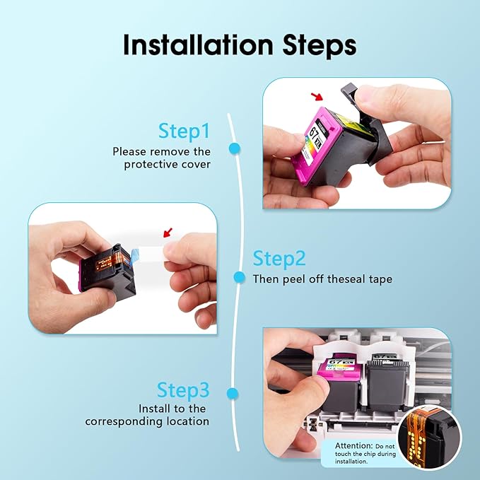 67XL 67 Ink Cartridges Black/Color Combo Pack Replacement for HP Ink 67 XL Work for DeskJet 2755e 2855e 4155e 2700 2800e 4255e 2855e 4100e Envy 6055e 6000 6555e 6455e (Black, Tri-Color)-DeskLoop Office