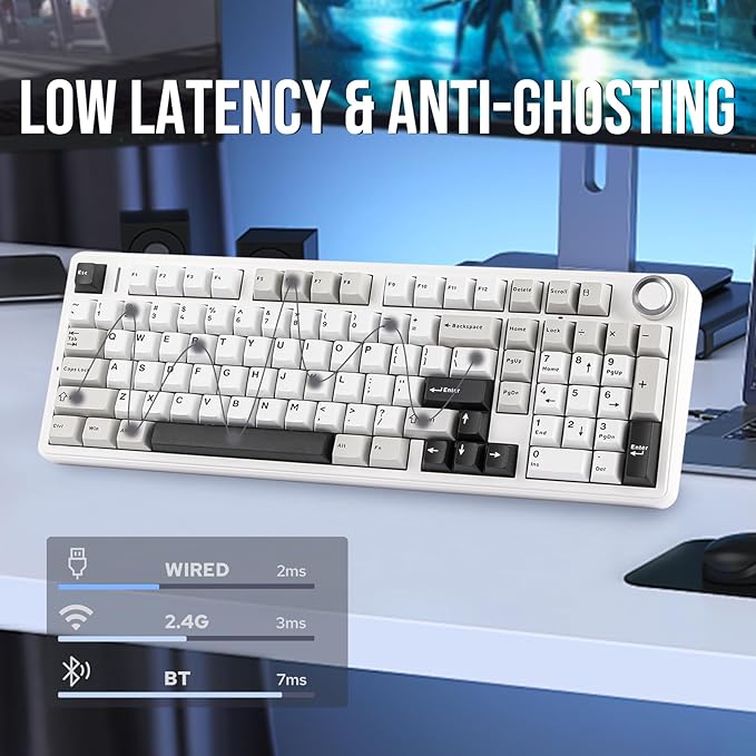 EPOMAKER X Aula F99 PRO Wireless Gaming Keyboard with 8000mAh Battery, Hot Swappable Creamy Keyboard, 2.4GHz/Type-C/BT5.0, NKRO, RGB Backlit for Win/Mac/Gaming (Black&Grey&White)-DeskLoop Office