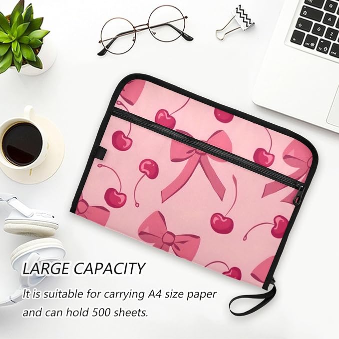 Expanding File Folder Pink Bow Cherry Accordion File Organizer 13 Pockets - Image 5