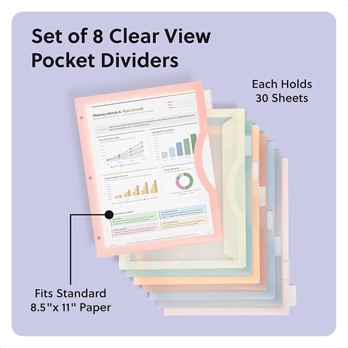 U Brands 8 Tab Clear View Binder Dividers - Image 2