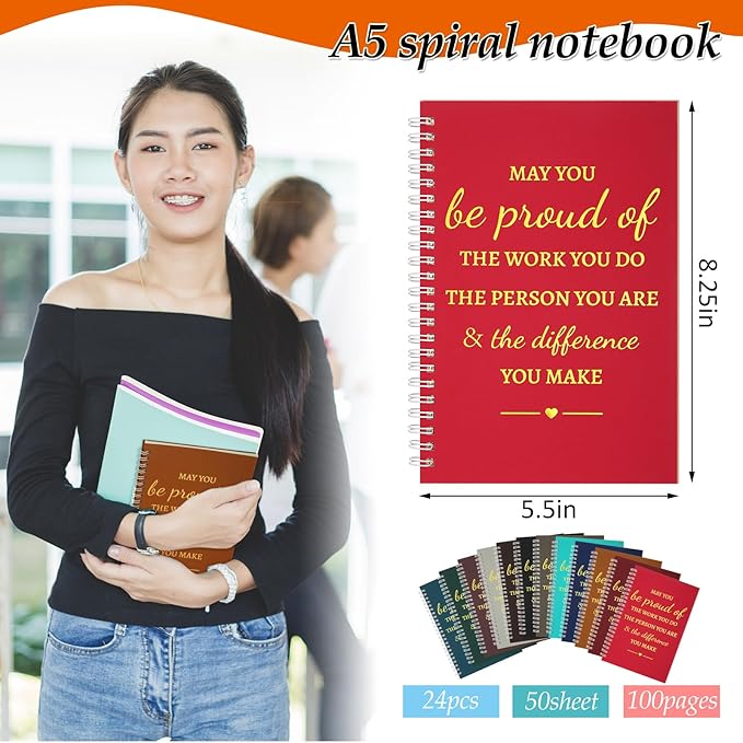 Colarr 24 Pcs A5 Inspirational Spiral Notebook Bulk Appreciation Gift 6x8 Inch Motivational Notepad 100 Page/50sheet Lined College Ruled Journal for Employee Coworker Teacher Nurse (Dark Colors)-DeskLoop Office