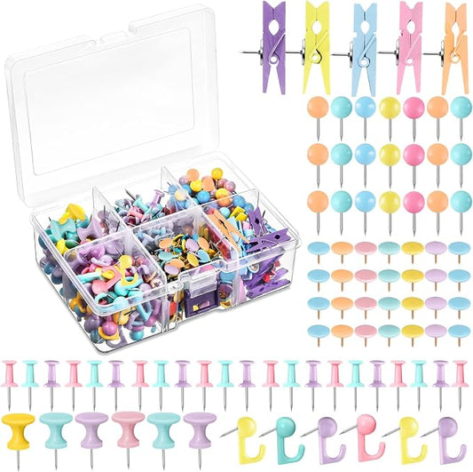 600 Pcs Decorative Push Pins, Colorful Thumb Tacks 6 Types Cute Push Pin Clips by Sawysine