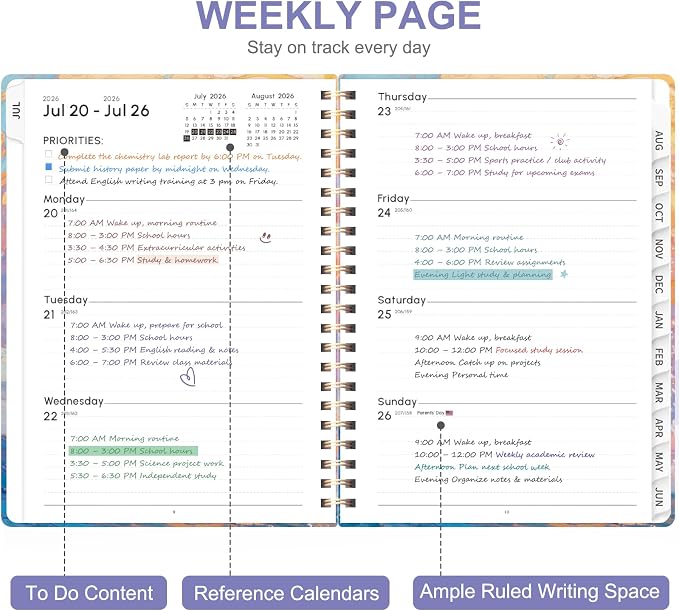 Planner 2026-2027, Weekly and Monthly Academic Year Calendar Planner, July 2026 - Image 2