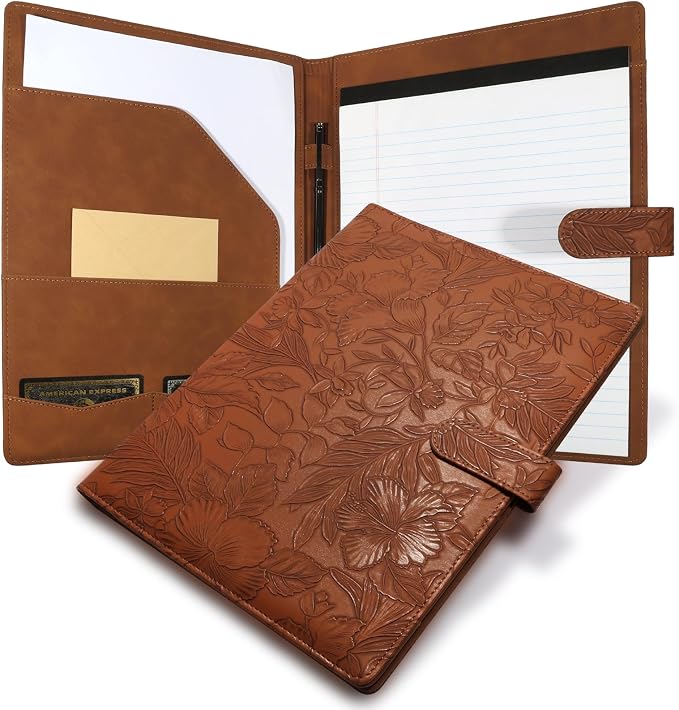 Professional Padfolio Portfolio Binder, Textured Embossing Faux Leather Folder by Mkobon