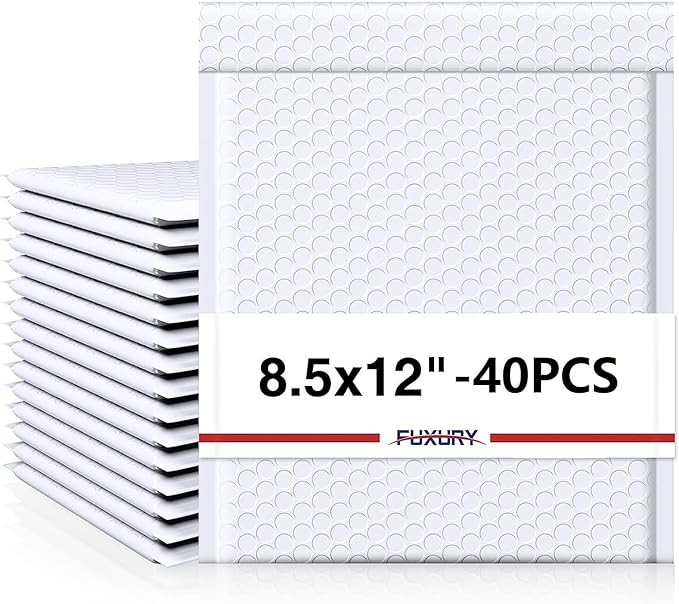 Fuxury Bubble Mailers 8.5x12” White Padded Envelopes 40 Pack Usable Size by Fuxury