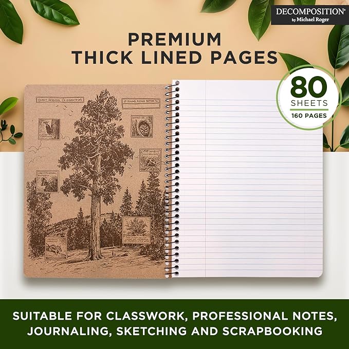 Decomposition Fairy Tale Forest College Ruled Spiral Notebook - 9.75 x 7.5 Journal with 160 Lined Pages - 100% Recycled Paper - Cute Notebooks for School Supplies, Home & Office - Made in USA