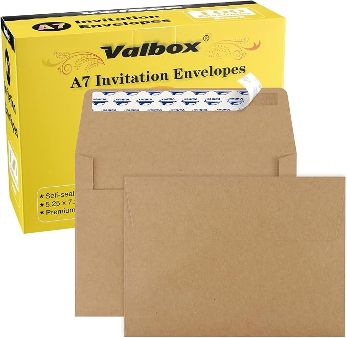 ValBox 5x7 Envelopes for Invitation 100 Qty A7 Envelopes Self Seal Brown by ValBox