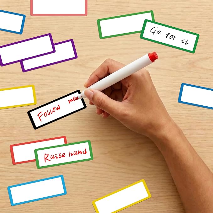 50 pcs Colored Border Magnetic Dry Erase Labels, VEINARDYL 3.2" x 1.2" Reusable - Image 6
