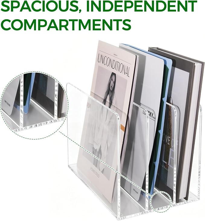 Acrylic Magazine File Holder, 3-Section A4 Desk Organizer | Fits A4 documents - Image 4