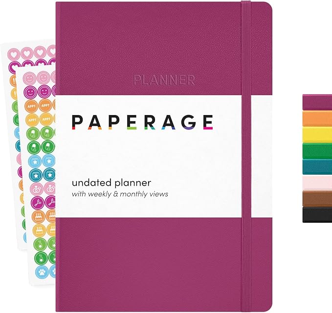 PAPERAGE Undated Weekly & Monthly Hardcover Planner, 5.6 in x 8 in, Includes by PAPERAGE