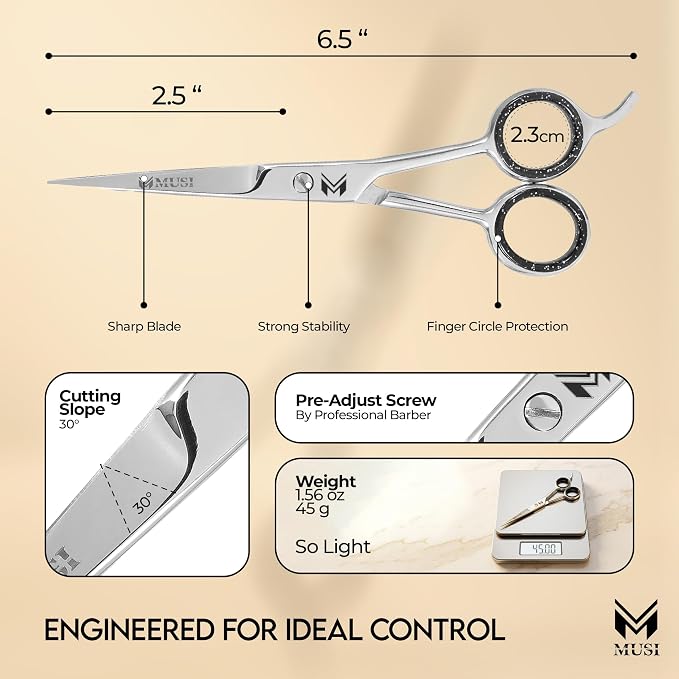 MUSI Hair Cutting Scissors 6.5" – Professional Razor-Sharp Barber Scissors - Image 2
